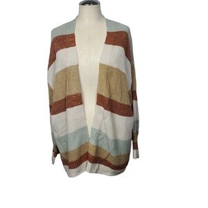 Nine West Striped Knit Open Cardigan L